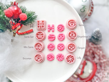 Christmas Santa Snowman Elf Gingerbread Button Polymer Clay Cutter